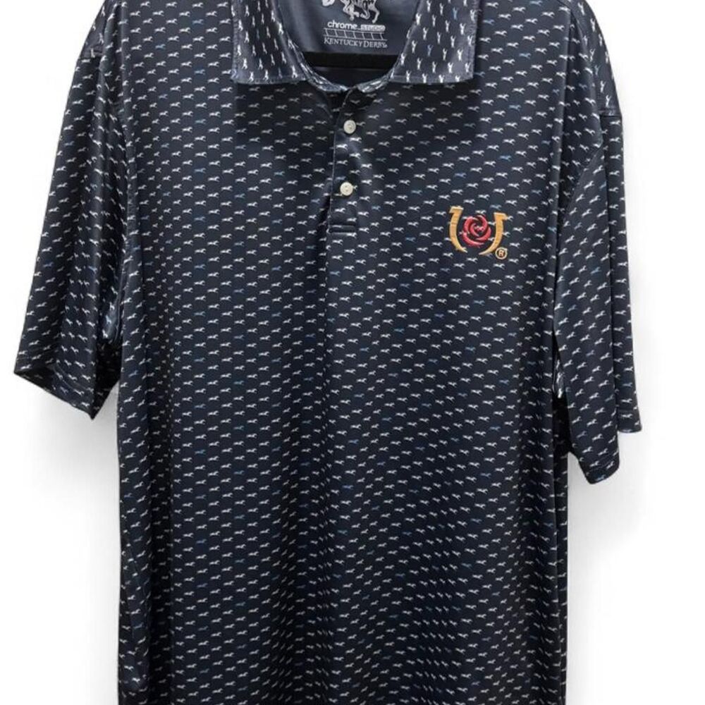 Chrome Studio Kentucky Derby Performance Polo Mens 2X XXL Navy Horse Rose